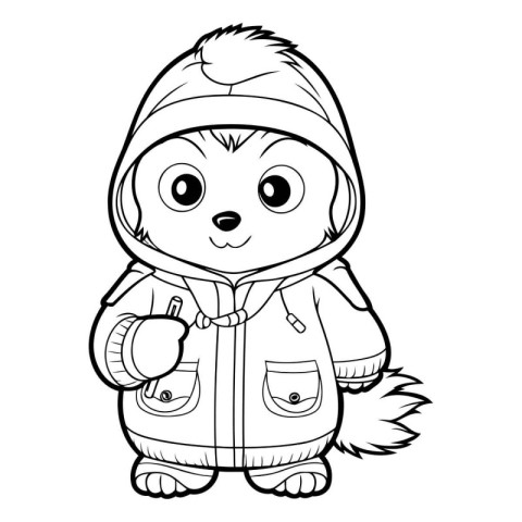 Outlined Cute Puppy in Winter Clothes Coloring Book