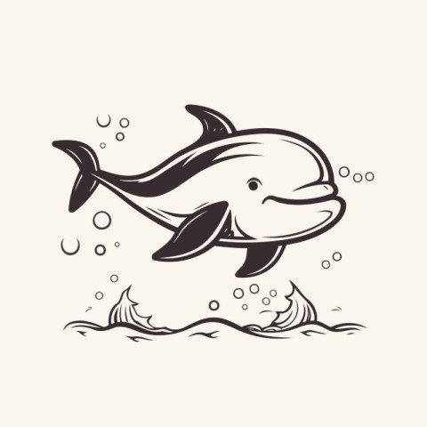 Illustration of a dolphin swimming in the ocean. Vector illustra