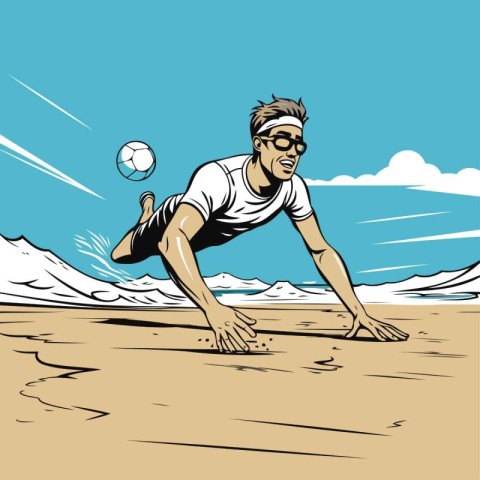 Illustration of a man playing volleyball on the beach. vector il