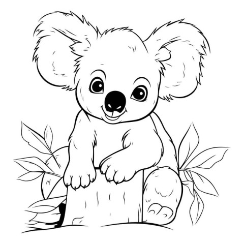 Coloring pages for children. Cartoon koala sitting on a tree