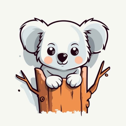 Cute koala on a tree. Vector illustration of cartoon character.