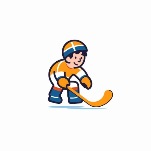 Cute little boy playing hockey. Vector illustration in cartoon s