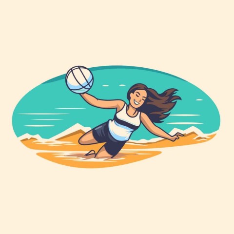 Illustration of a girl playing volleyball on the beach. vector i