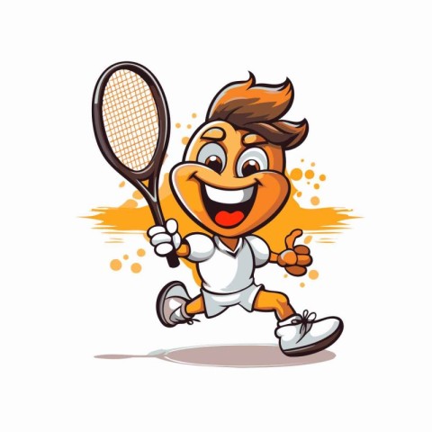 Vector illustration of Cartoon tennis player running with racket