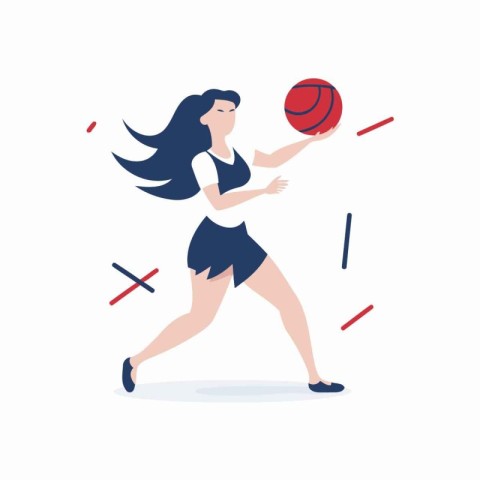 Young woman playing basketball. Healthy lifestyle concept. Vecto