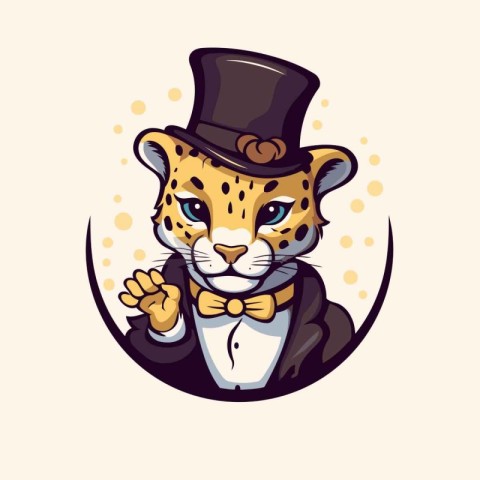 Cheetah in top hat and bow tie. Vector illustration.