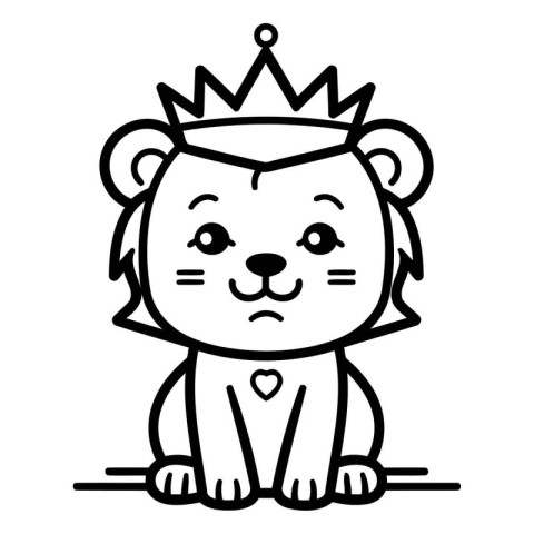 cute lion king with crown kawaii character vector illustration d