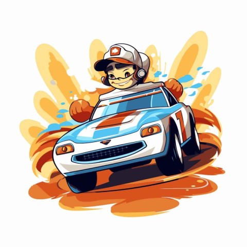 Cartoon character of a boy driving a car. Vector illustration.