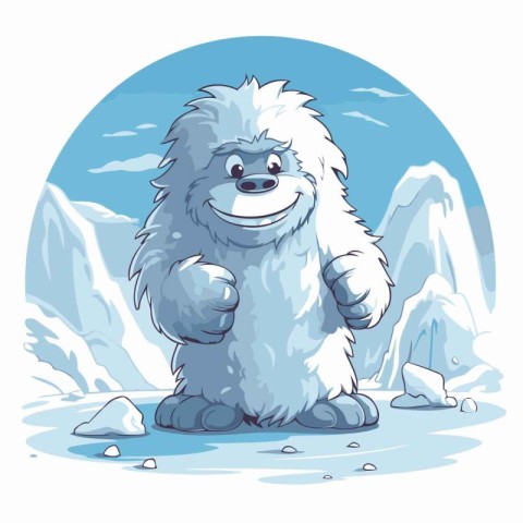 Cute cartoon spitz sitting on the snow. Vector illustration.