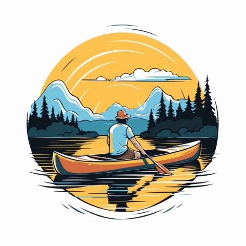 Kayak on the lake. Vector illustration in a flat style.