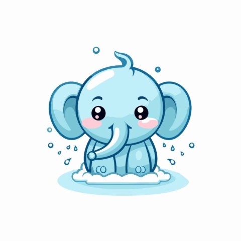 Cute little elephant on ice. Cute cartoon animal. Vector illustr