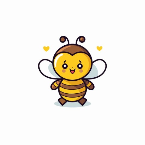 Cute bee cartoon isolated on white background. Vector Illustrati