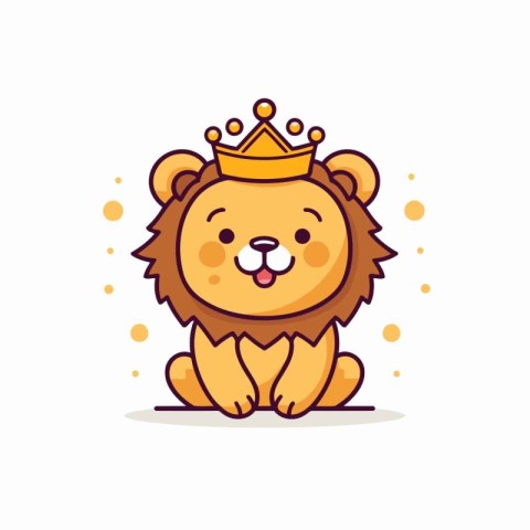 Cute lion with a crown. Vector illustration in cartoon style.