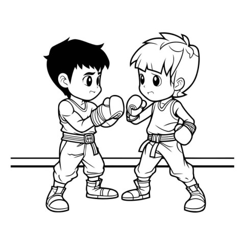 Two kids fighting karate on white background vector illustration