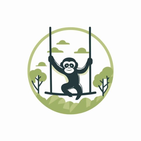 Monkey swinging on a swing in the park. Vector illustration.