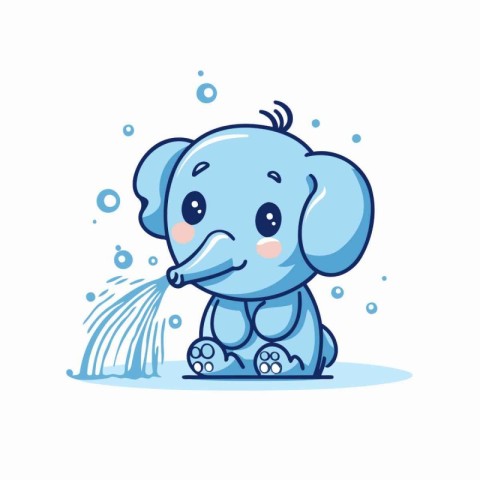 Cute baby elephant playing with water. Vector cartoon character