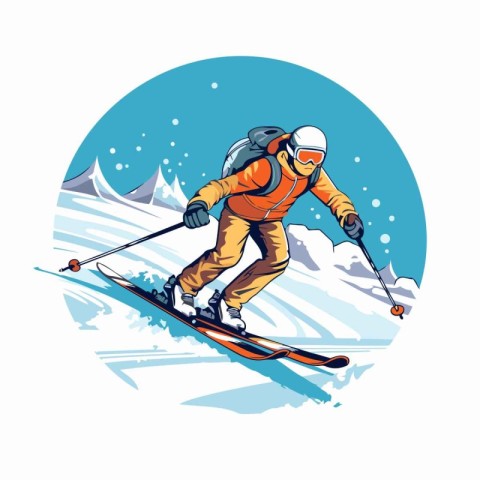 Skiing in the mountains. Vector illustration of a skier skiing d