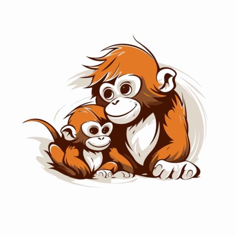 Monkey and baby vector illustration. isolated on a white backgro