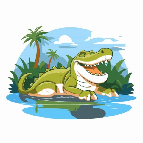 Crocodile on the shore of the river. Vector illustration