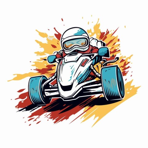 Vector illustration of a karting racer on a race track.