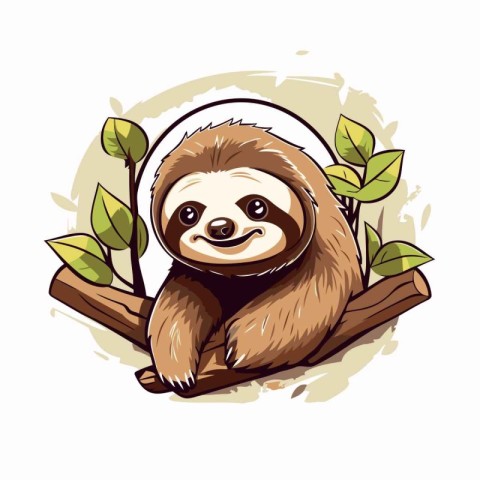 Cute cartoon sloth sitting on a branch. Vector illustration.