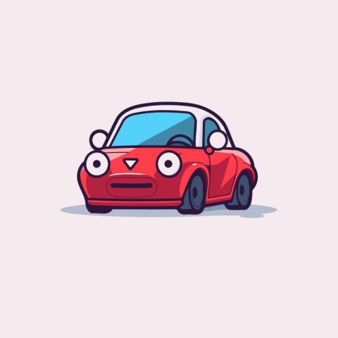 Cute cartoon red car with big eyes. Vector illustration isolated