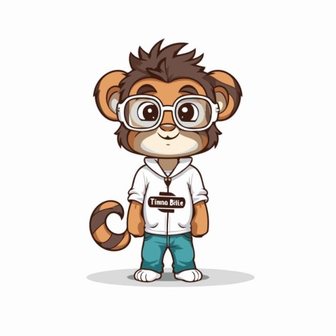 Cute monkey with glasses and t-shirt cartoon vector illustration