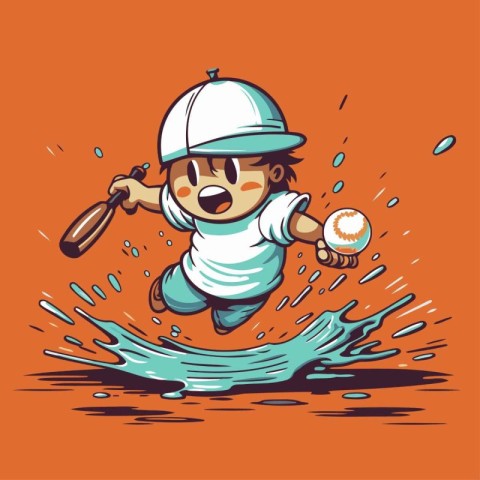 Cute cartoon baseball player. Vector illustration of a baseball