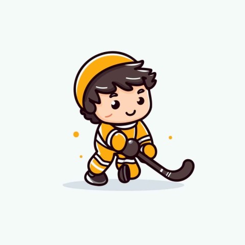 Hockey Player Mascot Character Vector Illustration. Cute Cartoon