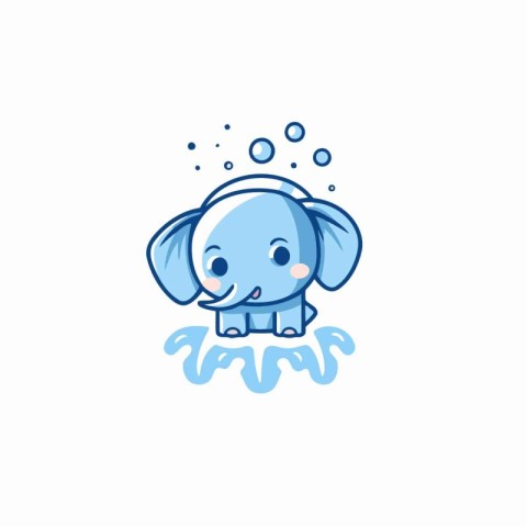 Cute baby elephant with bubbles on white background. Vector illu