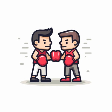 Boxing boy and girl in red boxing gloves. Vector illustration.