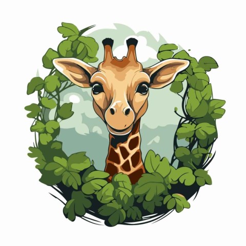 Giraffe in the jungle. Vector illustration on white background.