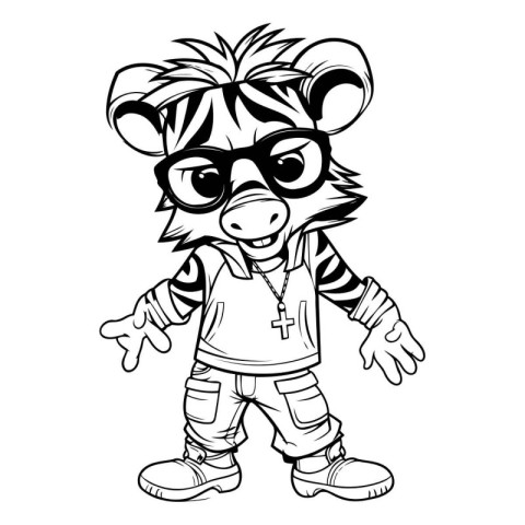 Black and White Cartoon Illustration of Zebra Mascot Character