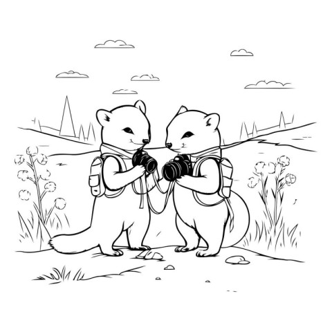 Two bears in the field. sketch for your design. Vector illustrat