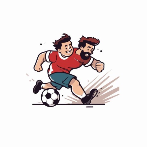 Soccer player kicking the ball. cartoon vector illustration on w