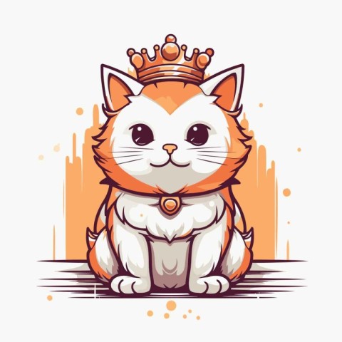 Cute cartoon cat in a crown. Vector illustration on white backgr