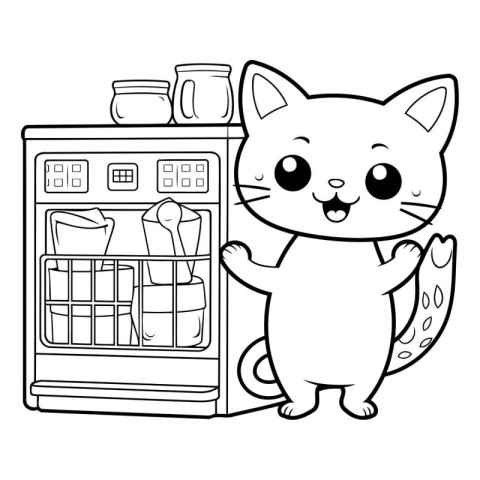 cute cat with fridge and utensils vector illustration graphic de