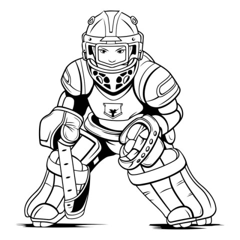 Ice hockey player with helmet and gloves. Vector illustration re