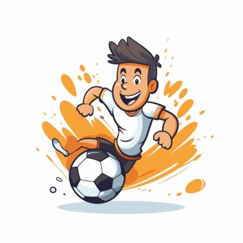 Cartoon soccer player with ball isolated on white background. Ve