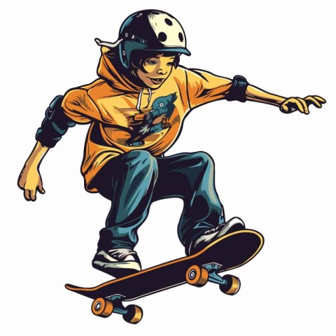 Vector illustration of a skateboarder riding on a skateboard.