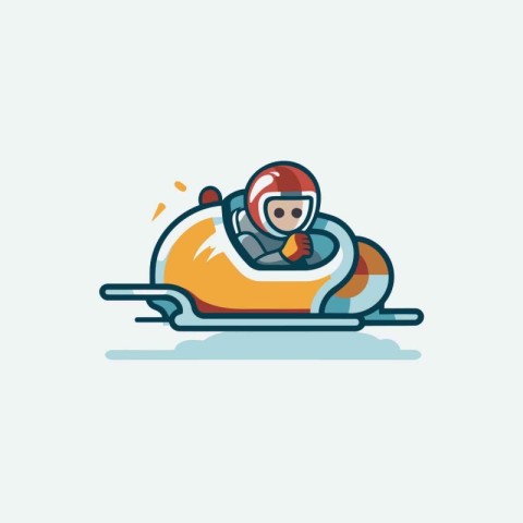 Cartoon skier riding a snowmobile. Flat design vector illustrati