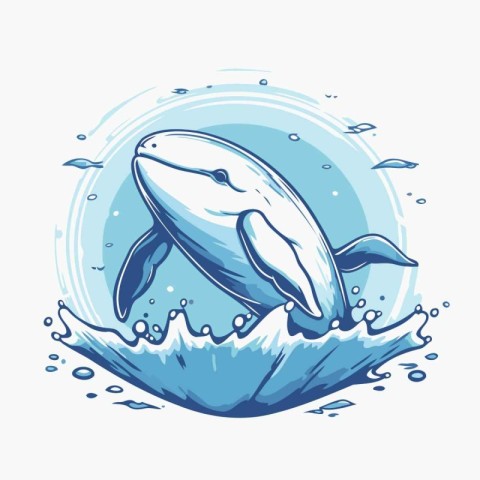 Whale in the ocean. Vector illustration of a cartoon style.