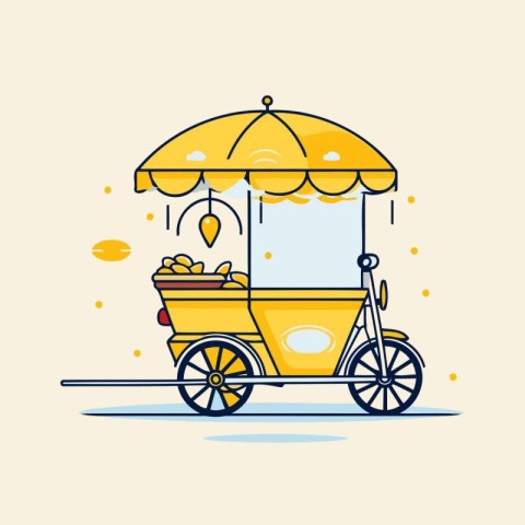 Vector illustration of a yellow tuk tuk cart with a basket full