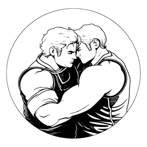 Vector illustration of a man hugging his girlfriend on isolated