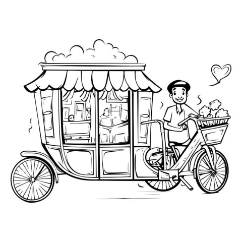 Vector illustration of a man riding a tricycle and delivering fo