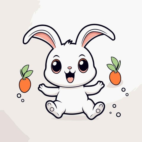 Cute cartoon bunny with carrot. Vector illustration. Cute bunny.