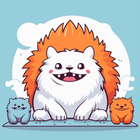 Cute cartoon hedgehog with cat and dog. Vector illustration.