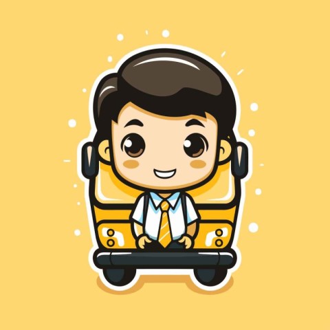 Businessman driving a bus. Vector flat cartoon character illustr