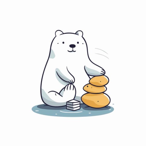 Polar bear with stack of stones. Vector illustration in cartoon