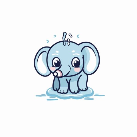 Cute cartoon elephant in water. Vector illustration isolated on